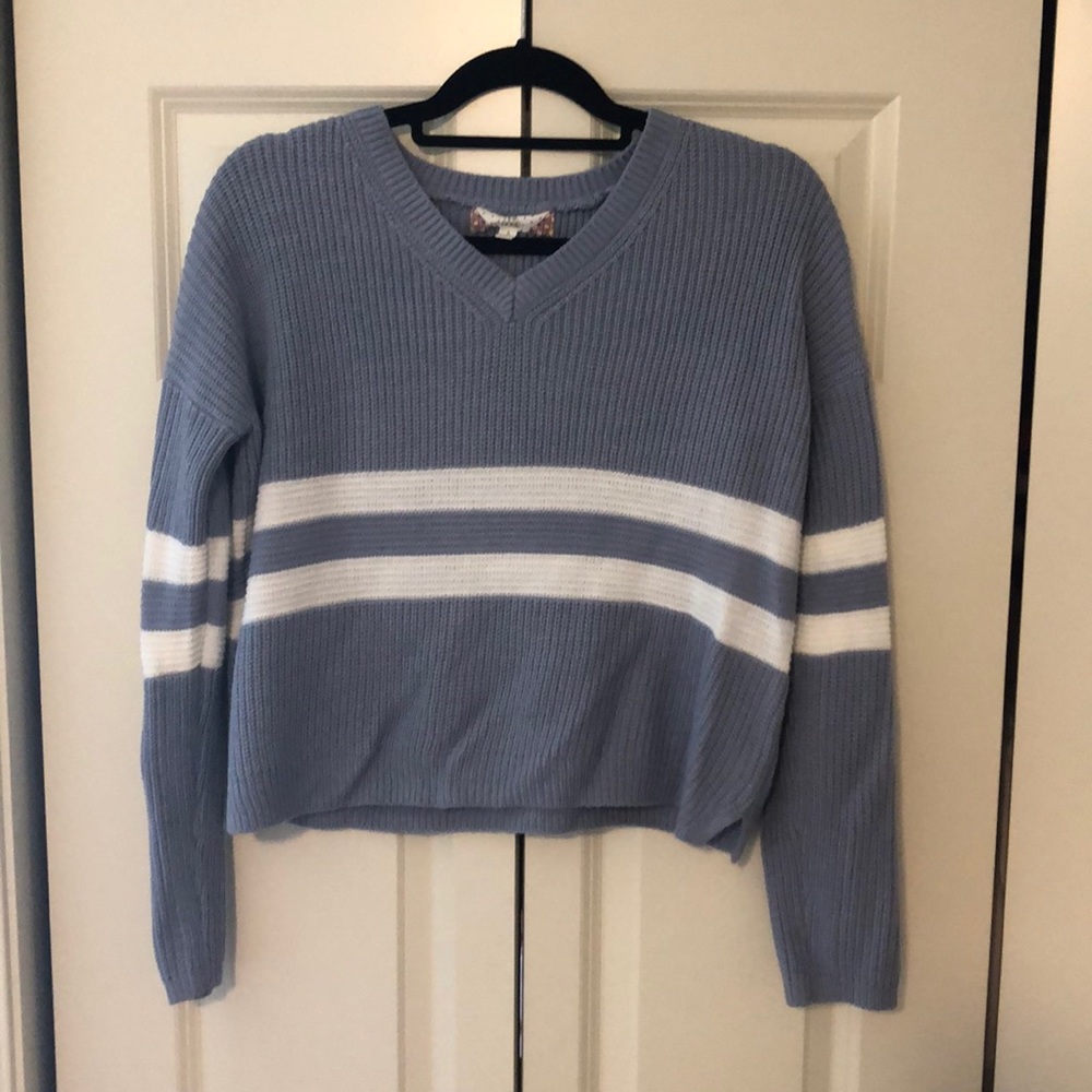 blue and white striped sweater